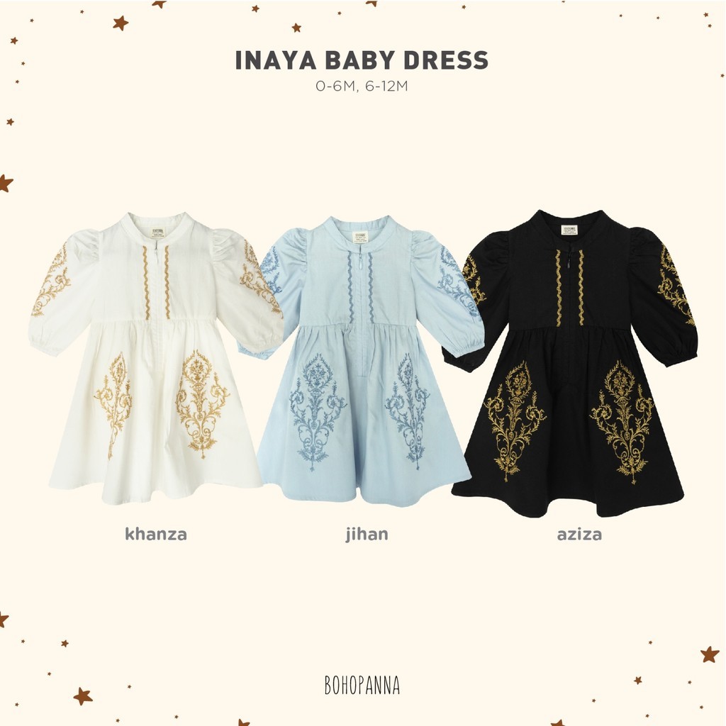 FR54E Bohopanna Inaya Baby Dress - Inaya Kids Dress - Inaya Mommy Dress (Gamis Raya - Dress Raya Boh