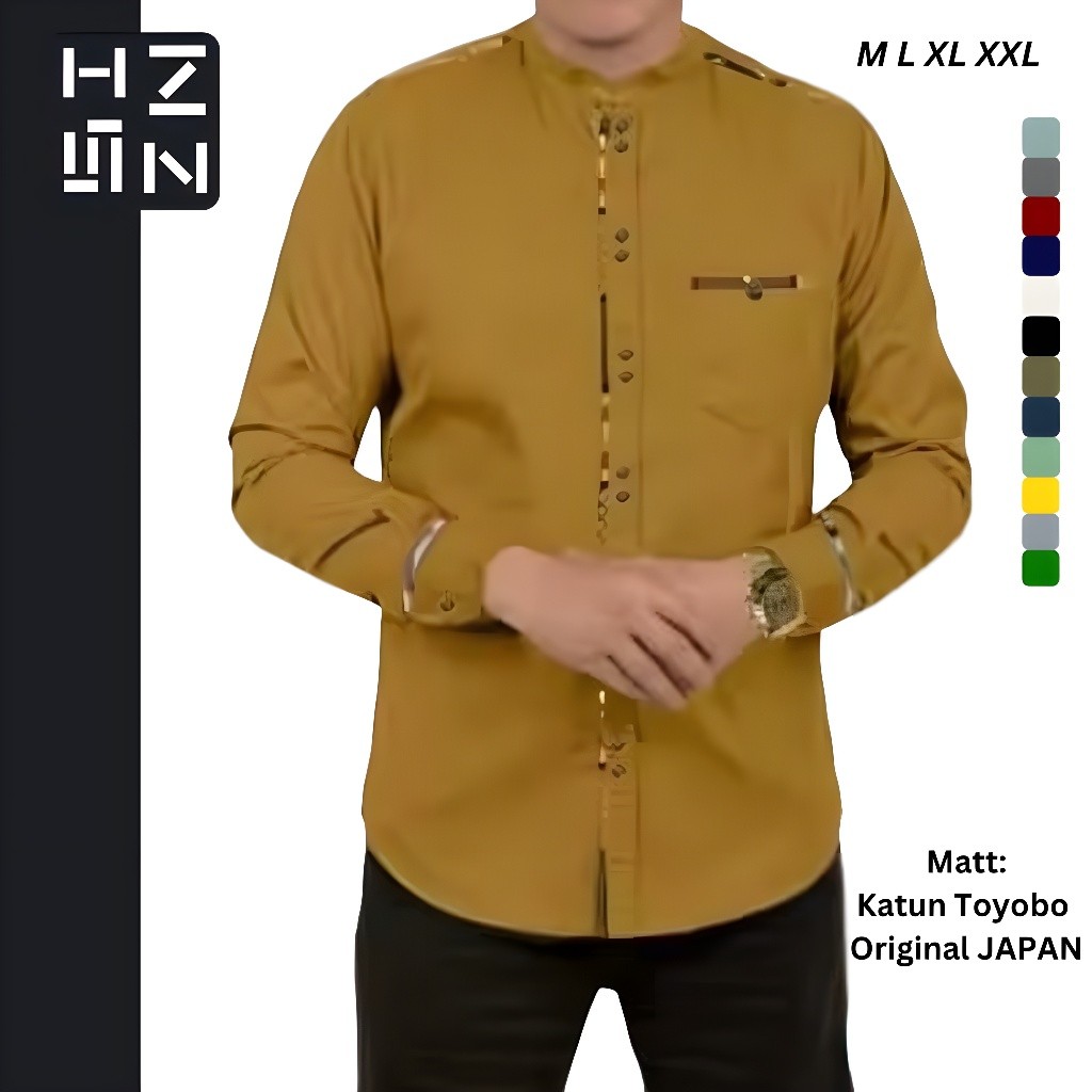 HNSN Koko Sultan Toyobo, Baju Kemeja Muslim Premium Qurta Pria Bahan Toyobo Ori Japan - Kunyit