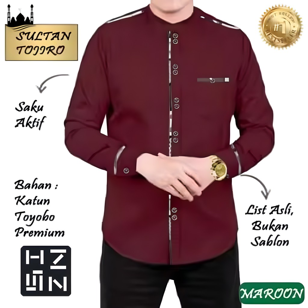 GW Koko Sultan Toyobo, Baju Kemeja Muslim Premium Qurta Pria Bahan Toyobo Ori Japan - Maron