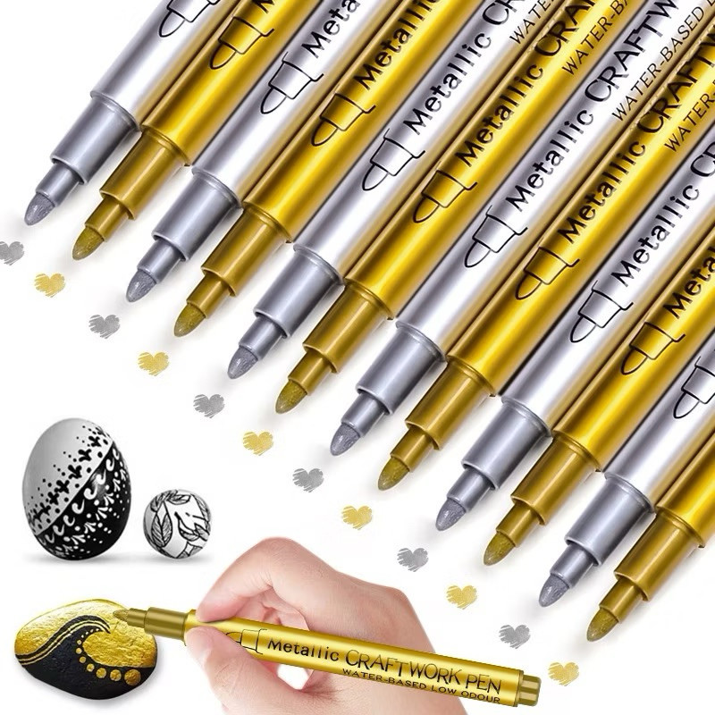 

(GA777) Spidol waterproof tahan Air Warna Emas Perak Spidol Tanda Cat Tahan Air Spidol Pena Logam Kaligrafi Pena Gloss Tinggi