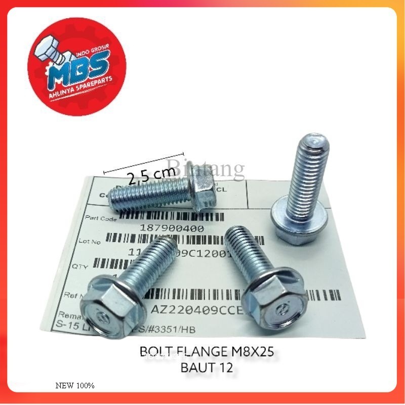 BAUT FLANGE ORIGINAL M8×25 KUNCI 12 BAJA KARBON OTOMOTIF @