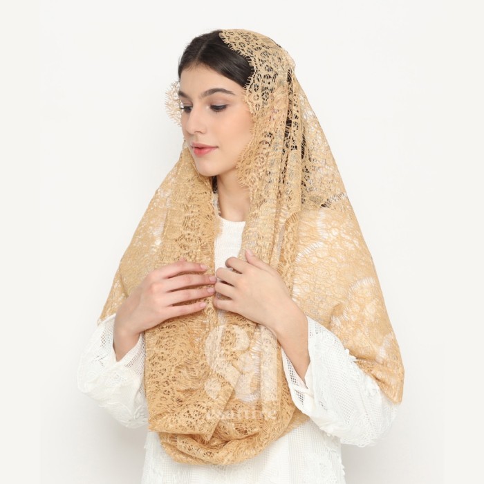 Kerudung Pashmina Hijab Lace Lebaran Instant Esattire - Gold