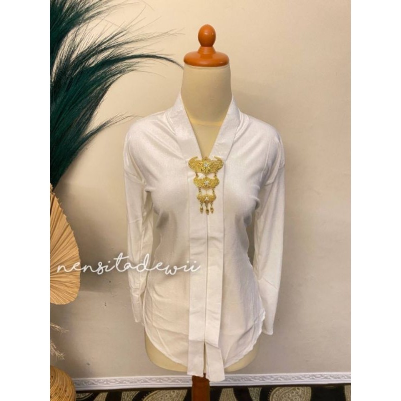 Baju Kebaya Bludru, Model Kartini (Leher V) - rna Putih