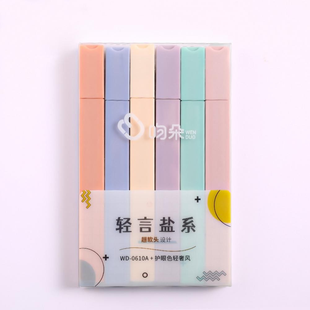 

Smudge-proof Highlighter Color Highlighter Pastel Highlighters 6 Soft Nib Head Fluorescent Pens for Students Square Barrel
