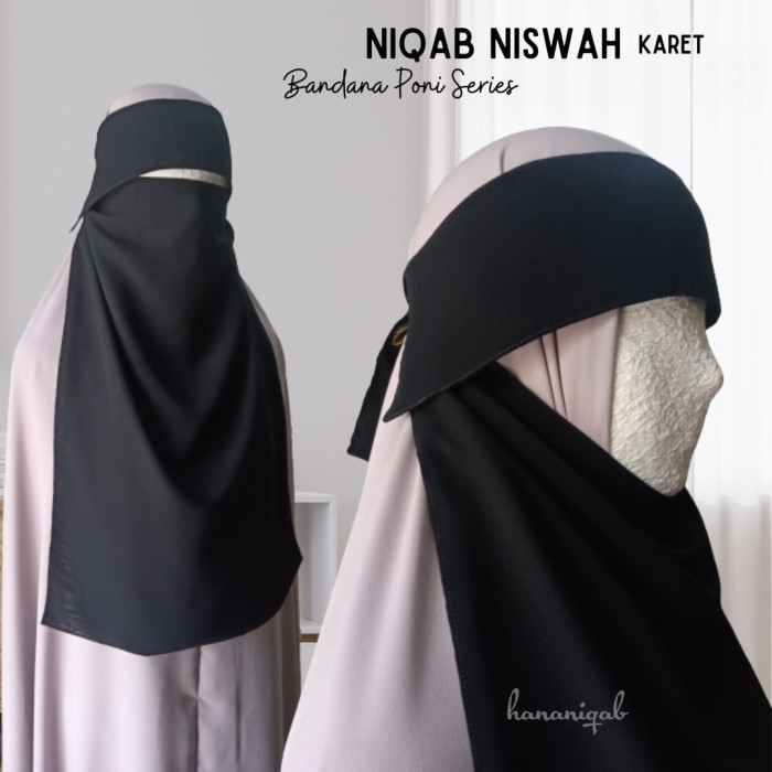 Cadar Bandana Poni Karet Niswah|Hananiqab|Sifon Silky Adem warna Hitam