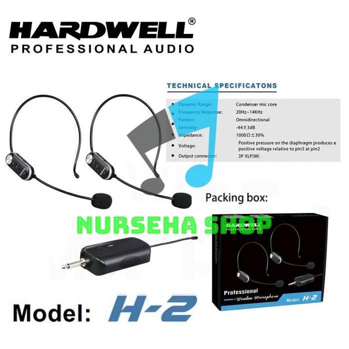 Hardwell H-2 H2 Mic Wireless Microphone Headworn Headset Bando