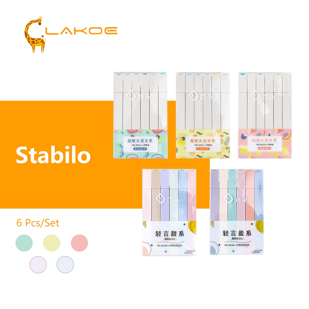 

LAKOEOFFICIALMALL Stabilo/Highlighter Pastel 6 Warna/Stabilo Ujung Tunggal