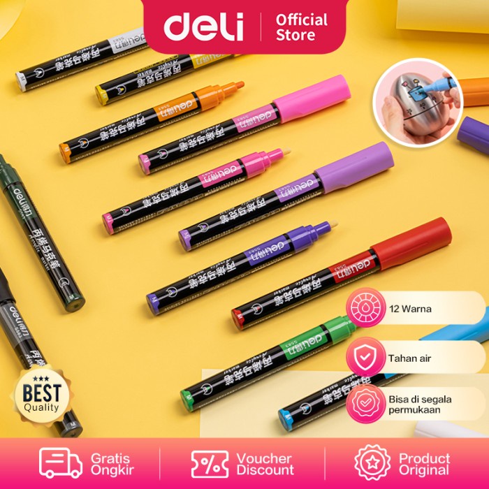 

[Terbaru] Deli Acrylic Marker/Spidol Akrilik Papan Tulis 12 Warna Anti Air S583
