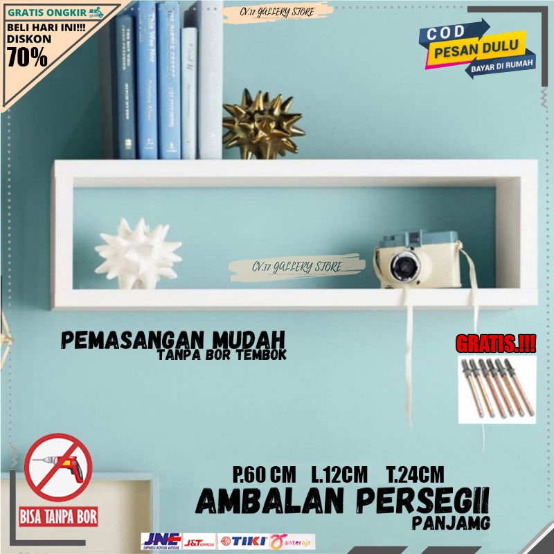 Rak Papan Ambalan Hiasan Kotak Persegi Panjang Dekorasi Dinding Dingding Kayu Tempel Tempat penyimpa