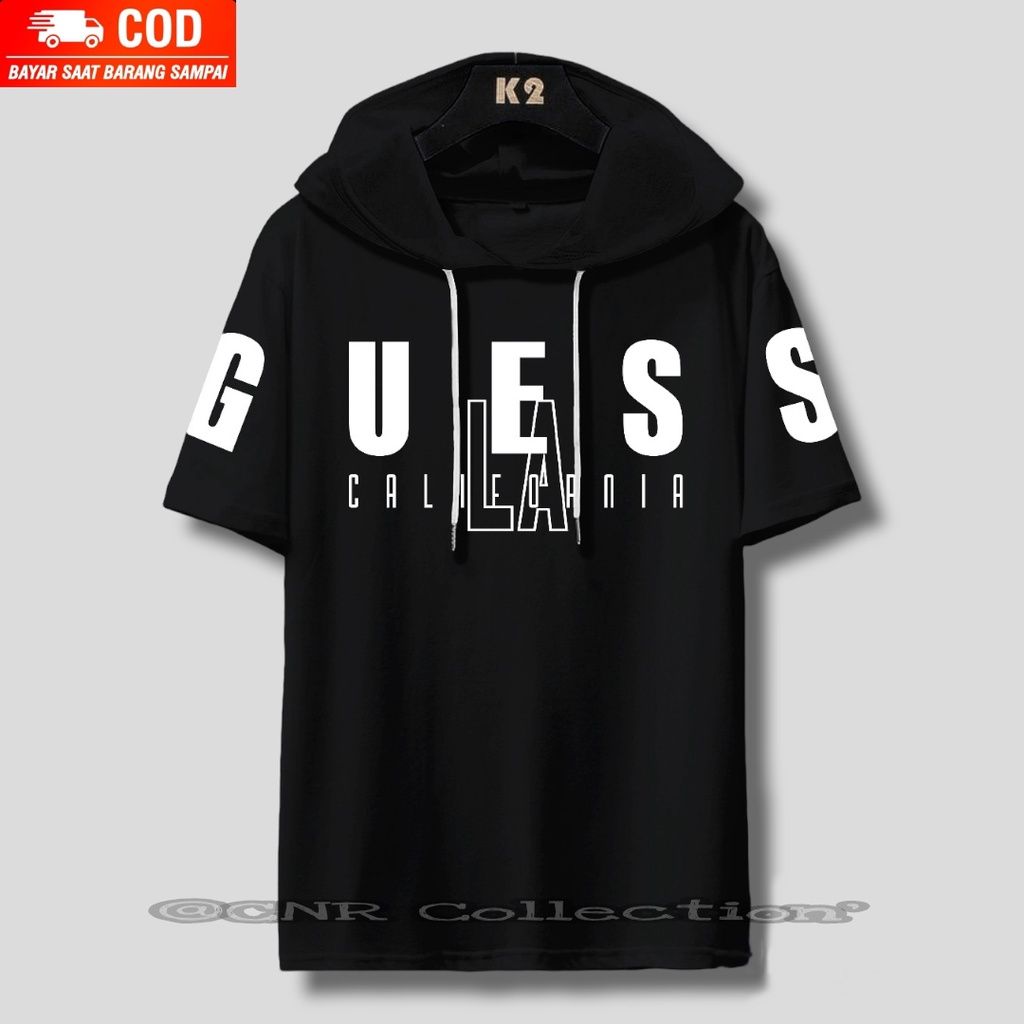 Baju Kaos Hoodie Kupluk Motif GUESS Distro Pria Wanita Bahan Katun Tebal Premium Terbaru 2023 Import