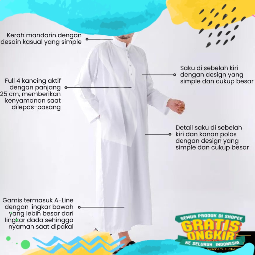 [COD] Jubah Gamis Pria Dewasa Lengan Panjang by EL-RUMI/ biru telur asin