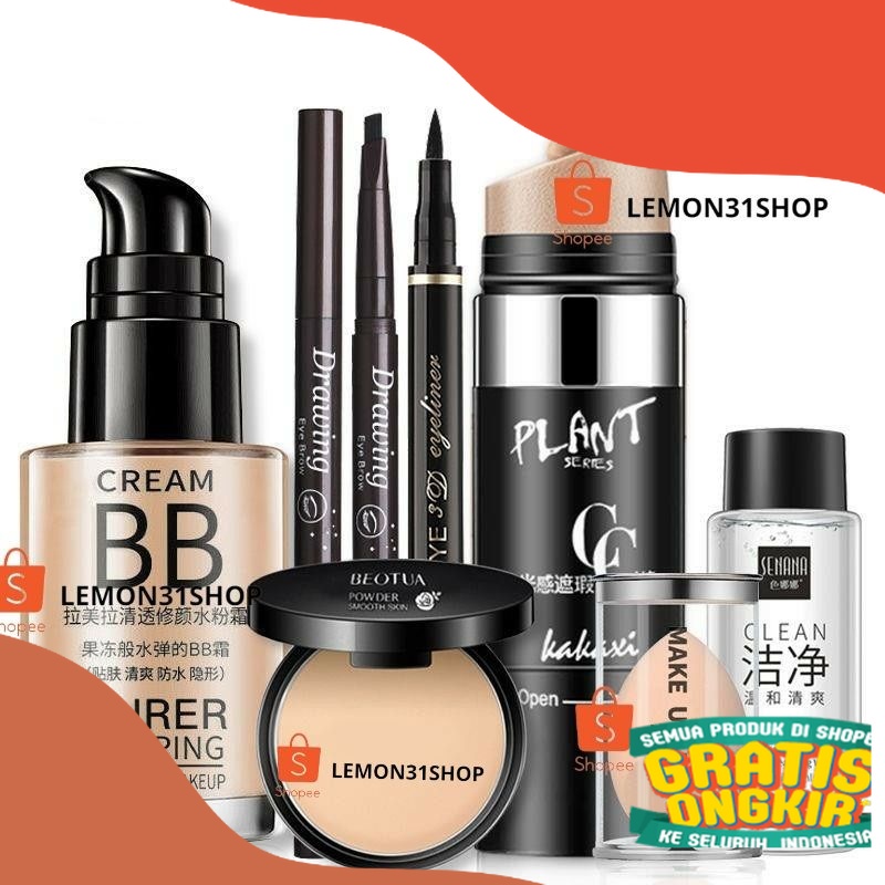 PAKET KOSMETIK ISI 7 DAN 4 PRODUK SET MAKEUP SESERAHAN HANTARAN NIKAH BB CREAM EYELINER EYEBROW CC C
