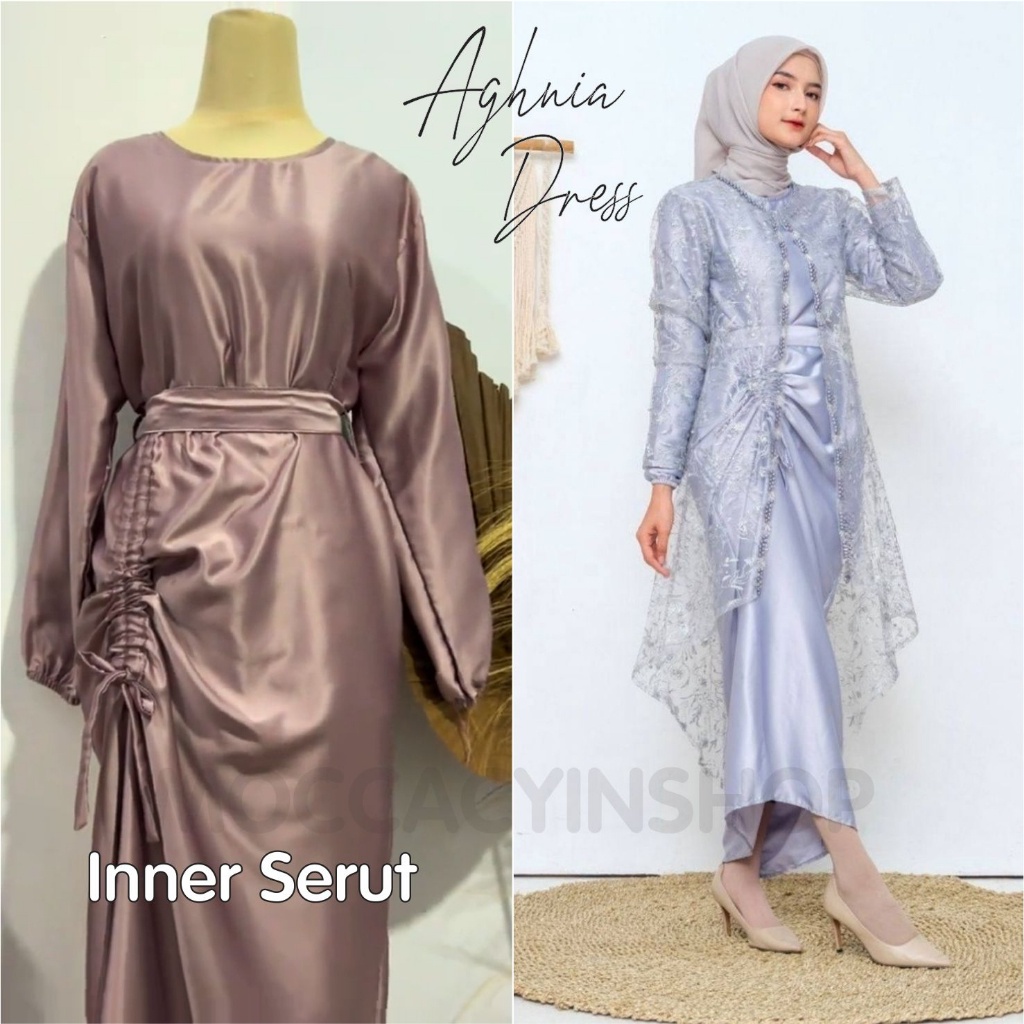 TERBARU AGHNIA 2 IN 1 | TERMURAH GAMIS INNER SERUT + OUTER ROMPI BRUKAT PREMIUM GAMIS NIA KONDANGAN 