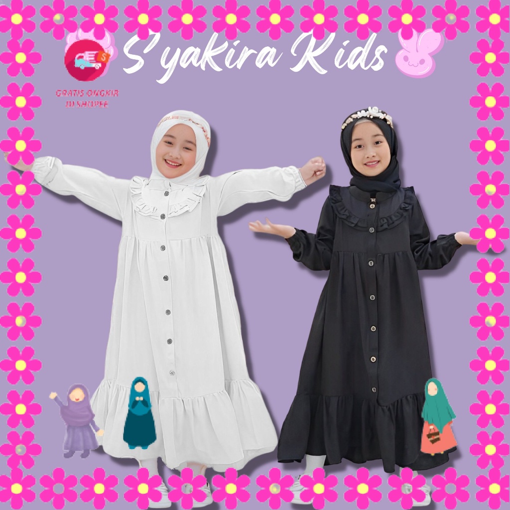 BAJU MUSLIMAH PEREMPUAN MENGAJI PIKNIK ULANG TAHUN LEBARAN/ Gamis Putih Anak Perempuan Bahan Crinkle