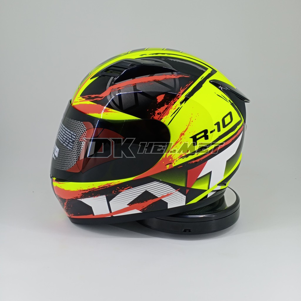 Helm KYT R10 Motif Seri 2 Yellow Fluo Black Red Fluo R 10 FULL FACE Kuning Merah Touring Cowok Baru