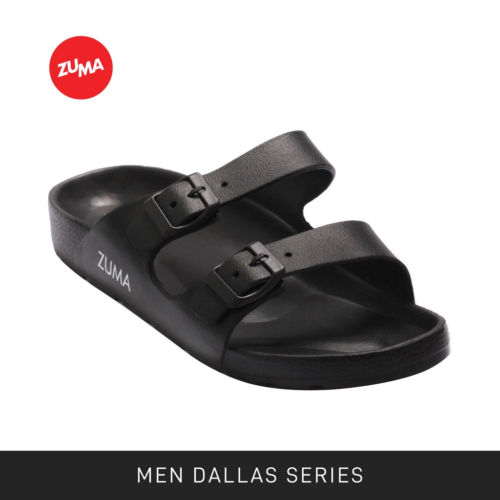 Zuma Men Dallas 1 Black, Sandal Slop Pria Karet Slip On Polos, Hitam
