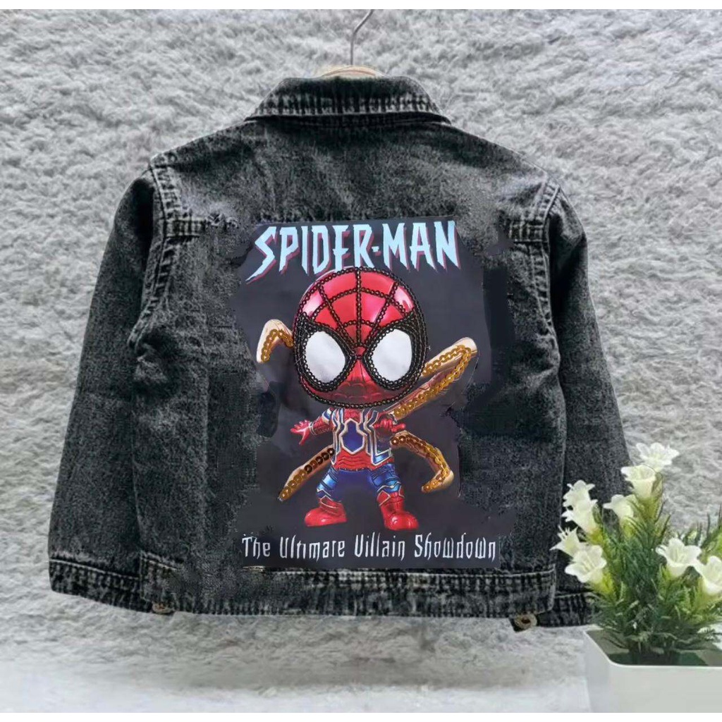 Jaket Anak Cowok Hitam Spiderman LED Usia 1-12 Tahun / Jaket Laki-laki Karakter Superhero Timbul Bis