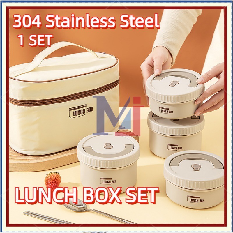【COD】 304 304 Stainless Steel Lunch Box Kotak Makan Siang Bento Portabel Round Stainless Lunch Box