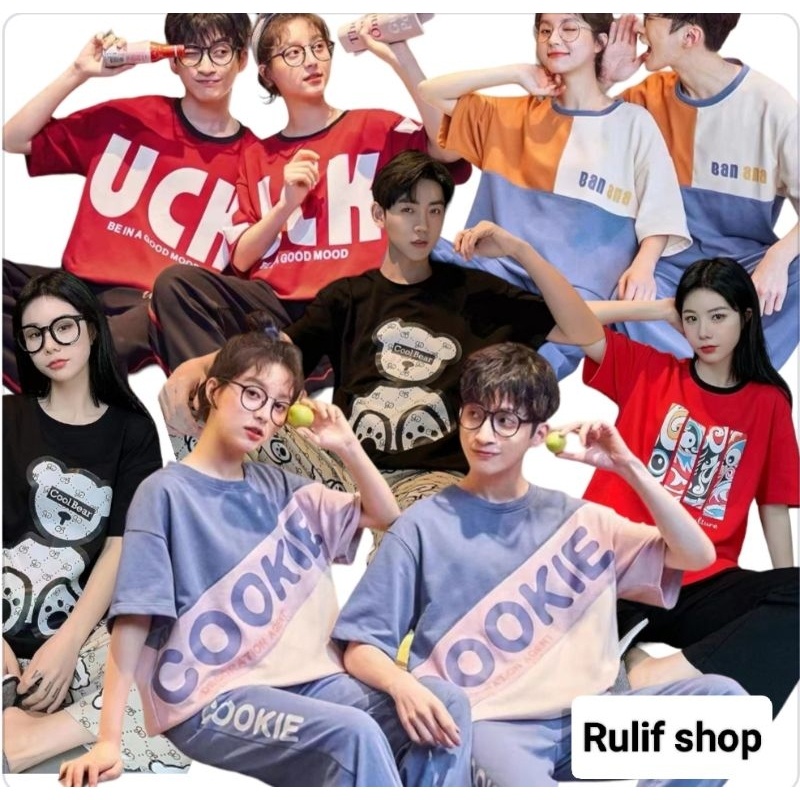 SETELAN PIYAMA SET BAJU TIDUR COUPLE FAMILY SET KEMBAR KATUN IMPORT CP PASANGAN LENGAN PANJANG MOTIF