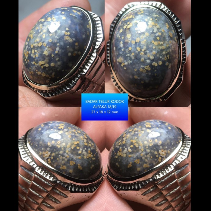 Cincin Batu Akik Natural Motif Gambar Telur Kodok Ungu Kecubung Antik