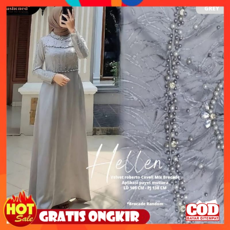 KAIN ADEM HALUS TEBAL / Gamis Hellen Dress Pesta Muslimah Belle Maxy Dress Kondangan Brokat LD90 LD1