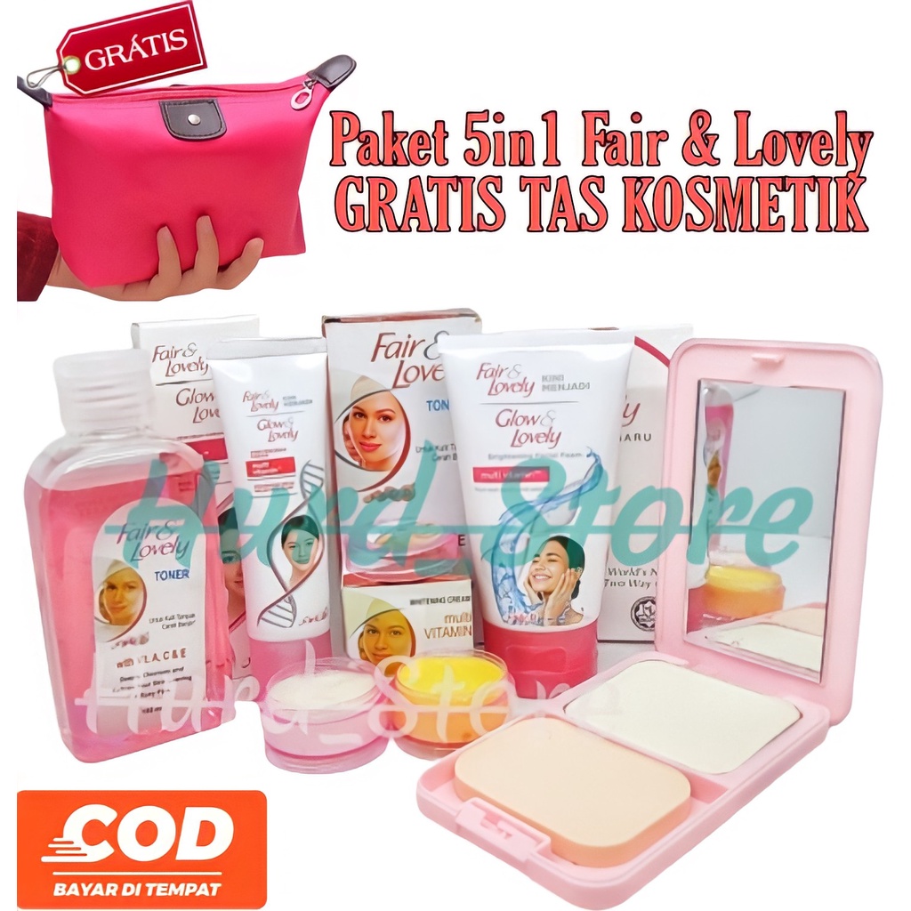 HM Paket Lengkap 5 in 1 Glow And Lovely [ GRATIS TAS KOSMETIK ] Cream Siang dan Malam Fair And Lovel