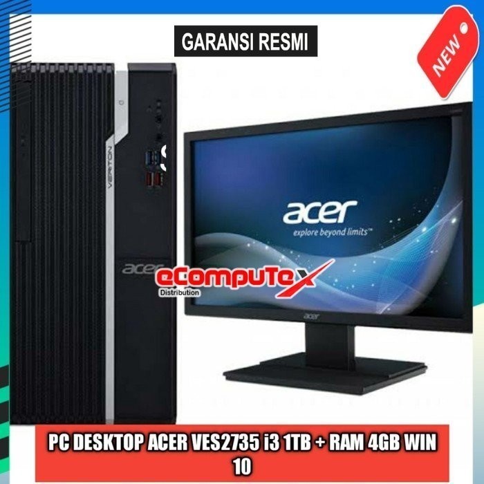PC DESKTOP ACER VERITON ES2735 i3-8100 4GB 1TB WIN10 19.5" TKDN RESMI