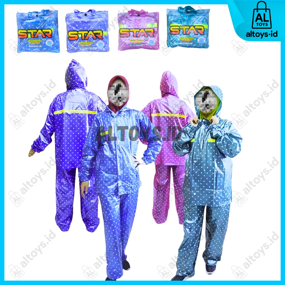 MANTEL JAS HUJAN SETELAN JAKET CELANA JC.STAR POLKADOT 996 MANTEL JAS HUJAN DOLPHIN BLUE JAS HUJAN M
