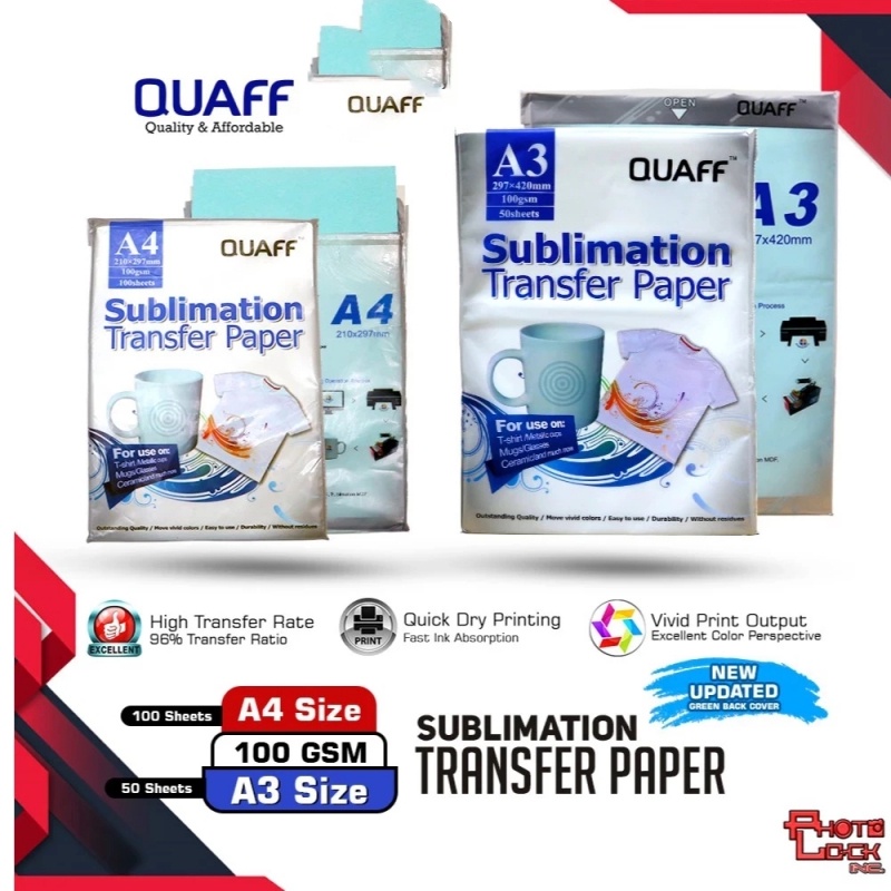 

Ay00! Kertas Transfer Sablon Sublimation A4 100Lembar / A3 50Lembar 100Gsm merek QUAFF
