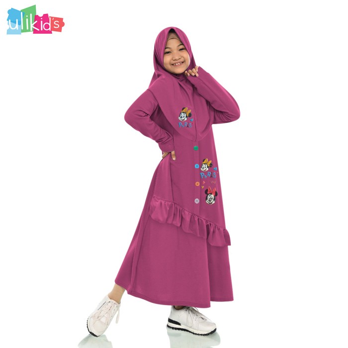 best -Ulikids baju gamis Muslim Anak Perempuan Set Hijab Bahan Voxi - Coklat, XXL