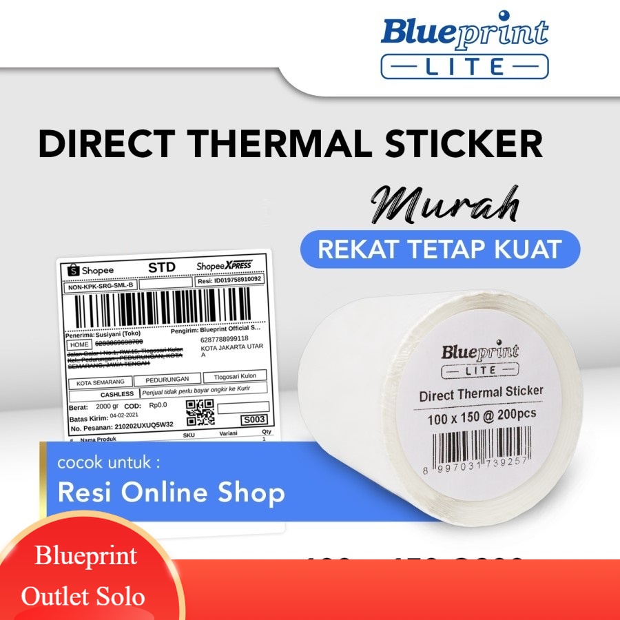 

Blueprint Lite Direct Thermal Sticker 100 x 150 mm isi 200 Stiker Label A6 Online Shop Barcode Blueprint Outlet Solo