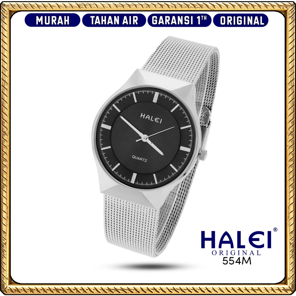 Halei Watch 554 M - Jam Tangan Halei Pria Rantai Pasir Analog Kekinian - Tahan Air dan Garansi 1 Tah