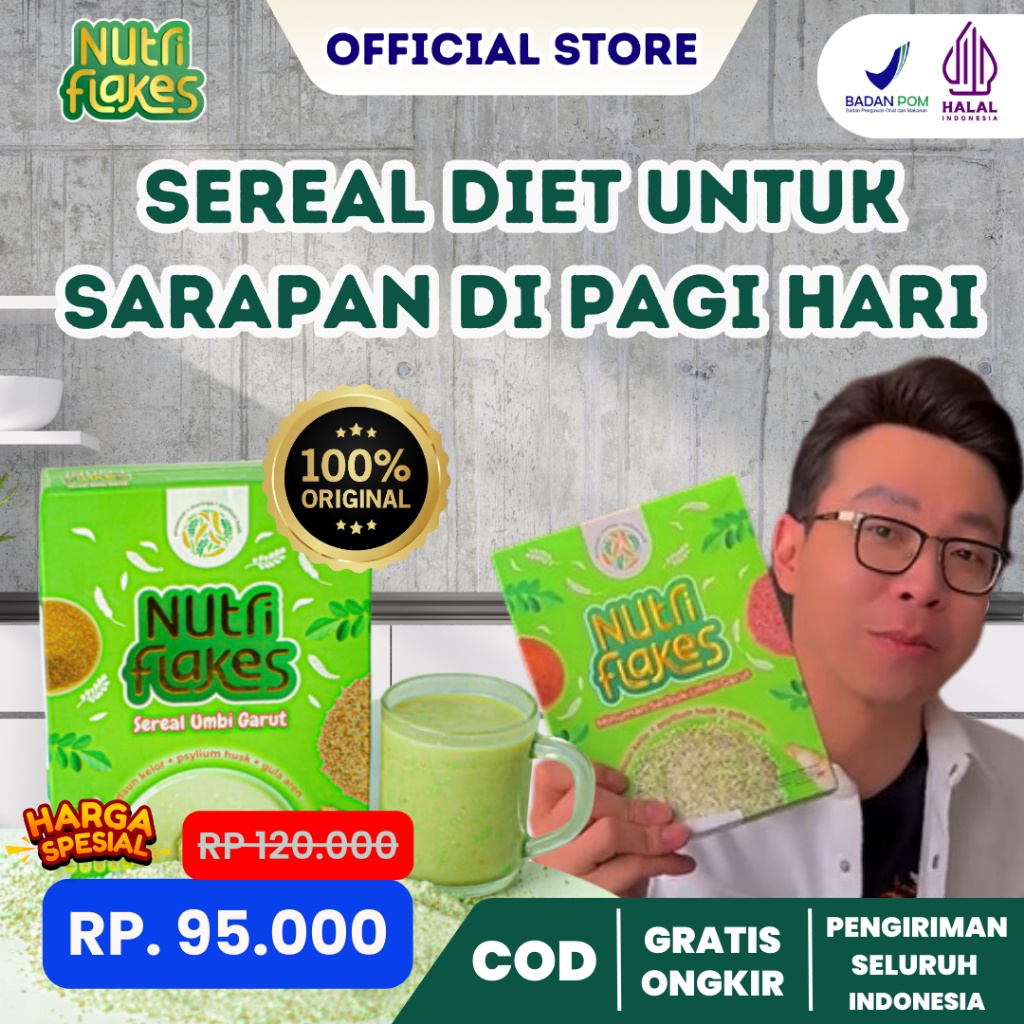 

100% ASLI Nutriflakes Sereal Umbi Garut 100% Original | Sarapan Pagi Tidak Usah Ribet dan di Jamin Kenyang selama 3 Jam