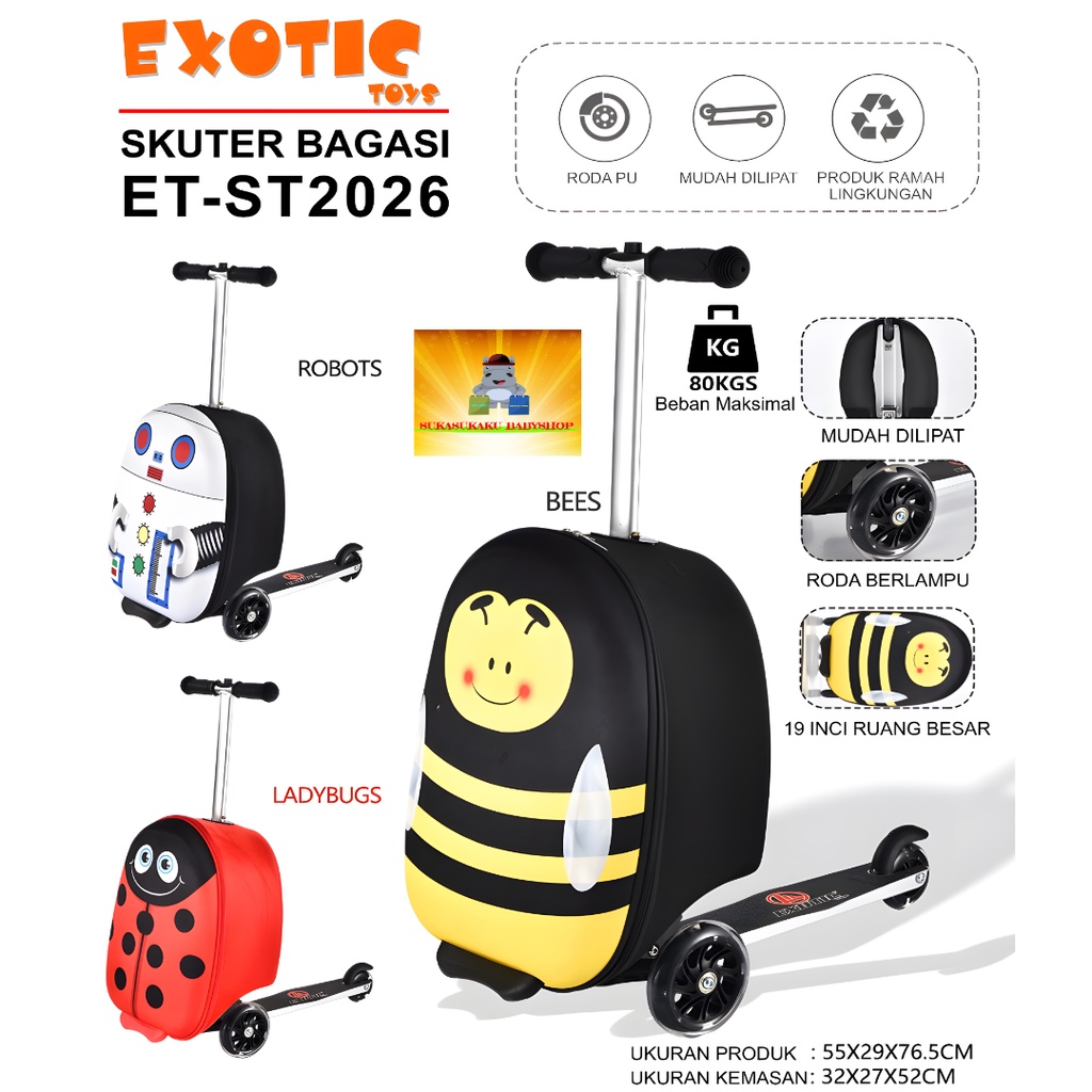 Scooter Anak Roda 3 ET ST 2026 Koper Bagasi Otoped Skuter Karakter Ukuran XL