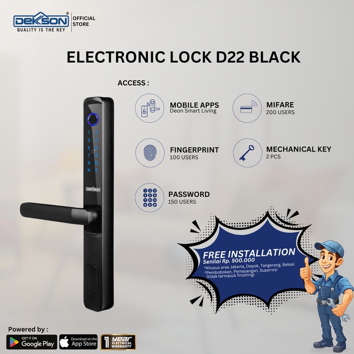 TERPERCAYA Electronic Lock Dekkson EL D22 Black / Smart Door Lock