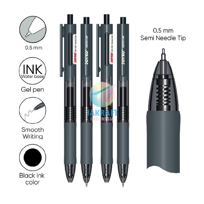 

Pulpen Gel Pen Klik JOYKO GP-355 Apola Hitam Black 0.5 mm Anti Air