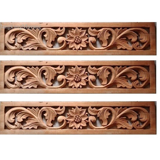 

Dekorasi Dinding Ornamen Ukir Tempel Kepingan Loster Kayu Mahoni 60x13 murah