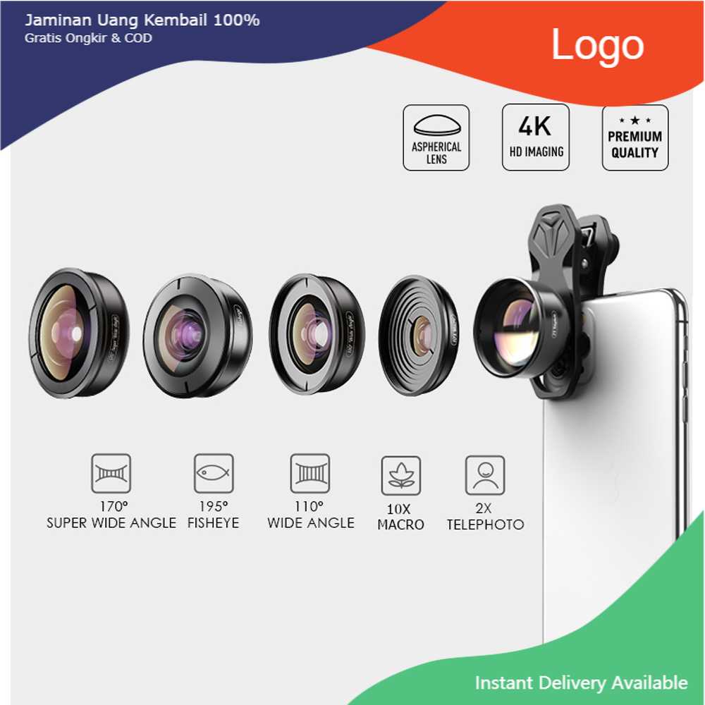 APEXEL Lensa Kamera Smartphone Universal Clip 5 in 1 Lens - APL-HB5