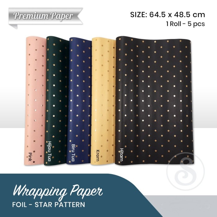 

kertas Kado foil BINTANG 1roll - Biru Tua