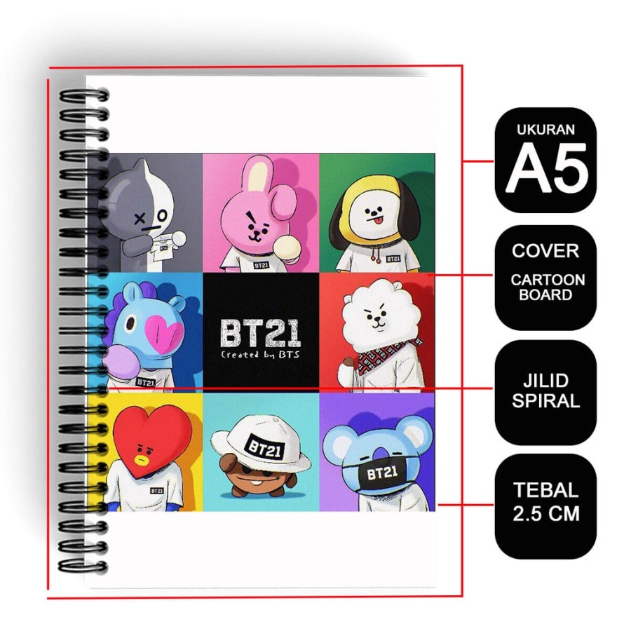 

Notebook Cover Tebal A5 Kpop/Buku Rulled Bergaris dan Kotak MAndarin Spiral Kawat