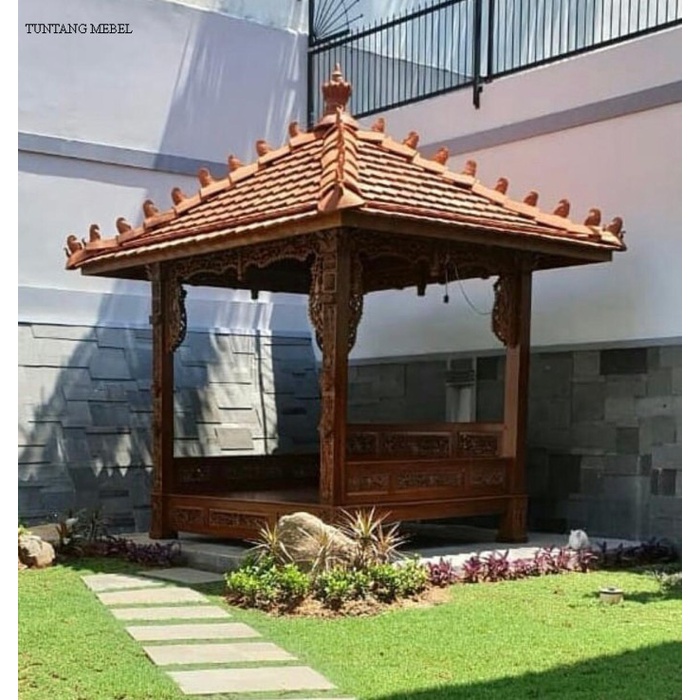 Termurah gazebo kayu jati ukir 2x2 / gazebo taman / saung / gazebo minimalis