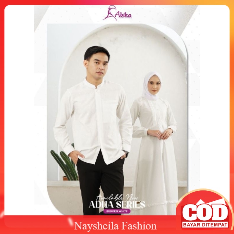 Couple Abika Terbaru Kekinian Adha series Broken White Sarimbit Keluarga 2024 Baju Pasangan Gamis Ko