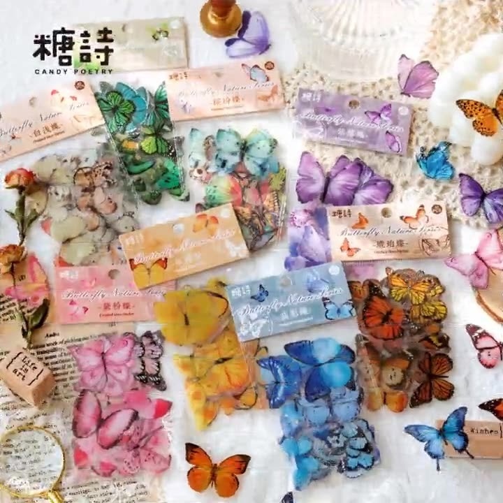 

[Gongjin] 40pcs Sticker Butterfly Nature PET Stiker Kupu Kupu Hiasan DIY Scrapbook Journal Bujo Journaling Diary Buku Harian Botol Minum