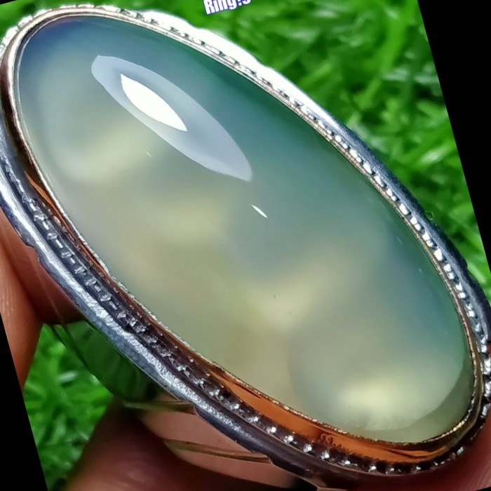 Cincin Batu Akik Pandan Semu Nanas Kapas Sutra Merah Lumut Oli Antik96