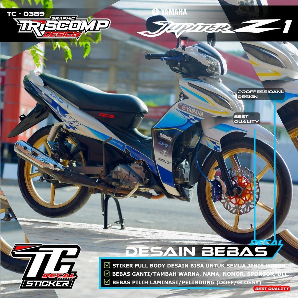 (Cod) Decal Sticker Jupiter Z1 fullbody Putih List Biru superglossy list variasi Decal Motor Jupiter