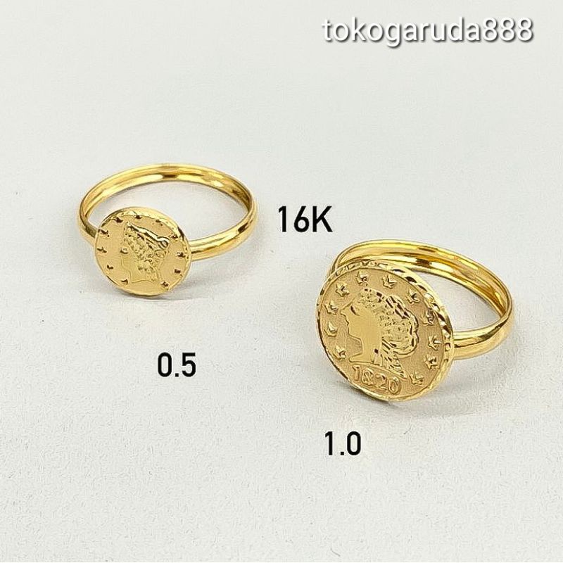 cincin anak dan dewasa emas asli model koin uang pawon kadar 700 70% dollar 10 11 12 13 14 15 16 17 