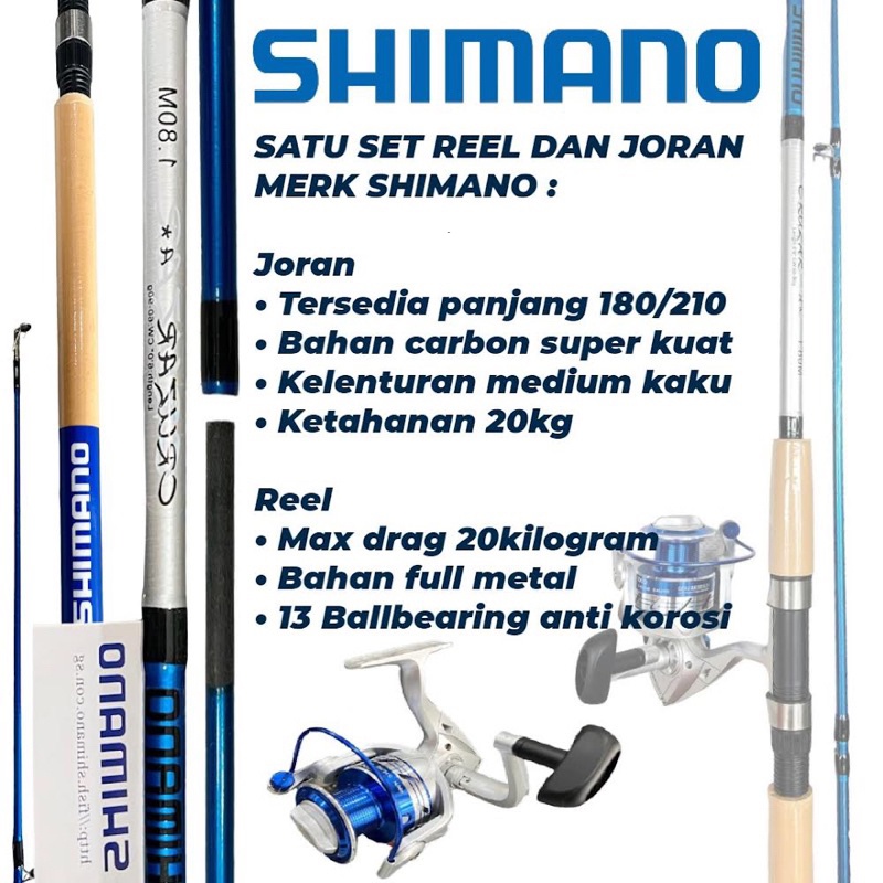 Satu set reel dan joran SHIMANO 180/210 dan reel full metal 6000