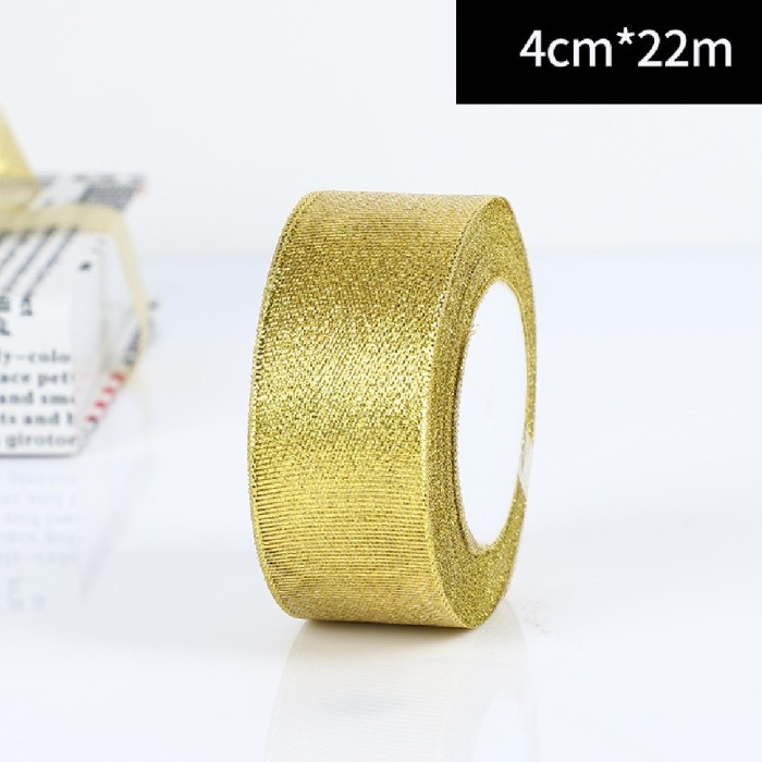 

SS9 - BEST SELLER - (1roll=22meter) Pita Glitter gold Pita Hampers idul Fitri Pita kado - 4cm Gold