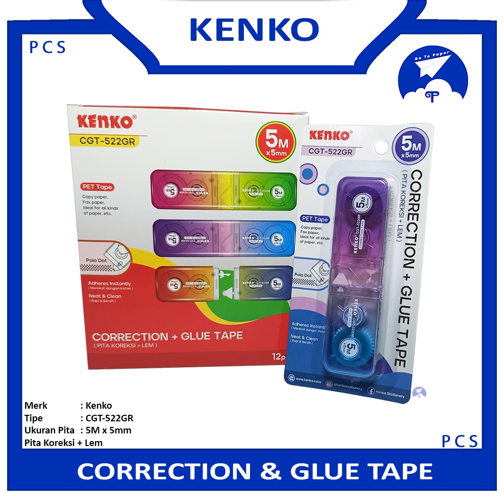 

Kenko - Pita Koreksi Dan Lem Correction Tape + Glue CGT-522GR - Pcs