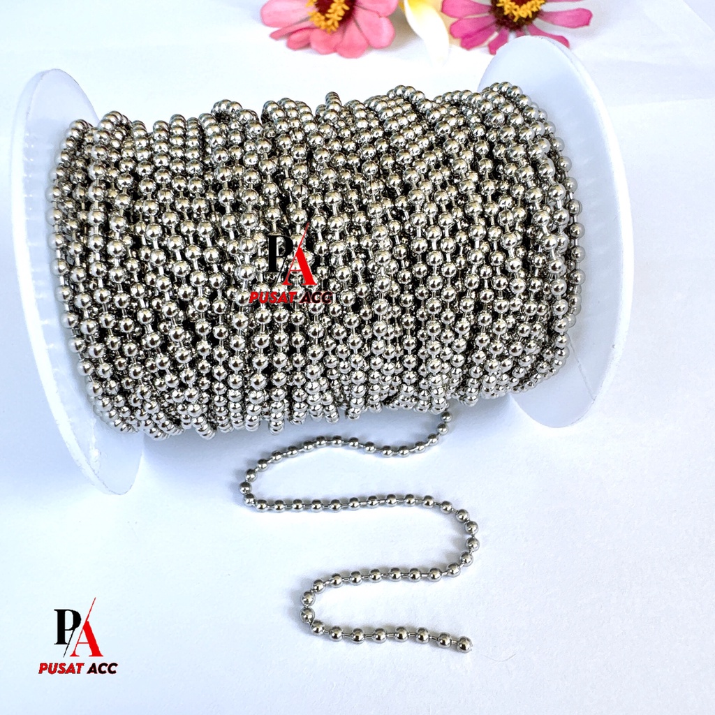 [METERAN] Rantai Titanium Stainless Steel 100% Anti Karat Biji Bola Lada Silver Titanium 316L